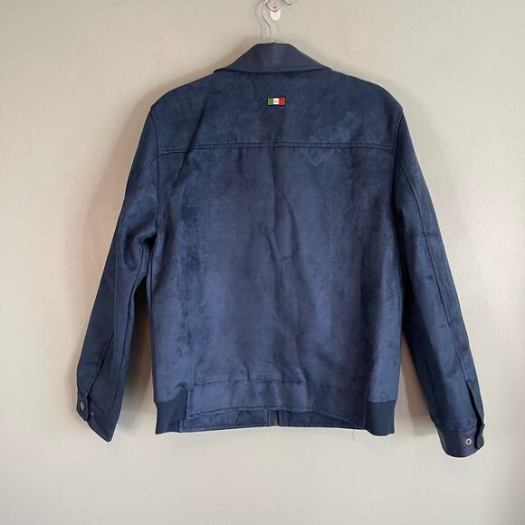 Superlative Fashion SF Italian Luxury Bomber Jacket Mens M Suede Zip Up Blue NWT - Picture 2 of 14